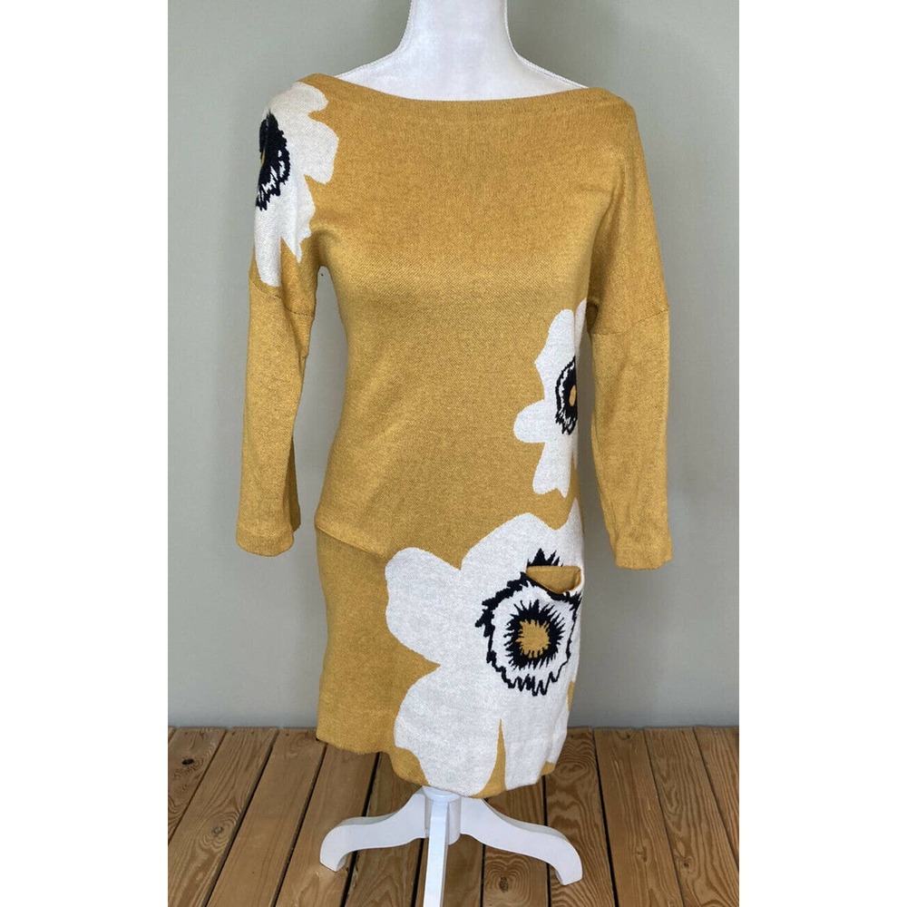 FIELD FLOWER Floral Silk Long Sleeve Sweater Dress